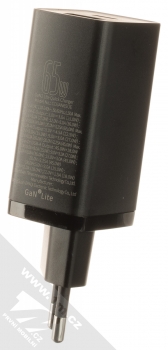 Baseus GaN2 Lite Quick Charger nabíječka do sítě s 1x USB a 1x USB Type-C výstupy 65W (CCGAN2L-B01) černá (black) zezadu