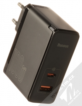 Baseus GaN5 Pro Fast Charger nabíječka do sítě s 1x USB Type-C + 1x USB výstupy 100W a USB Type-C kabel (CCGP090201) černá (black) nabíječka zboku výstupy