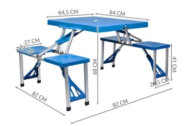 1Mcz Kempingový skládací set, stolek a 2 lavičky, 82x82x68cm modrá stříbrná (blue silver)