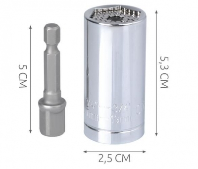 1Mcz Univerzální nástavec, hlavice pro gola klíč 7 - 19mm stříbrná (silver)