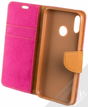 Forcell Canvas Book flipové pouzdro pro Huawei P20 Lite sytě růžová hnědá (hot pink camel) otevřené