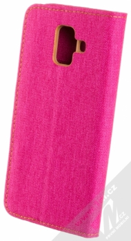 Forcell Canvas Book flipové pouzdro pro Samsung Galaxy A6 (2018) sytě růžová hnědá (hot pink camel) zezadu