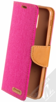 Forcell Canvas Book flipové pouzdro pro Samsung Galaxy A6 (2018) sytě růžová hnědá (hot pink camel)