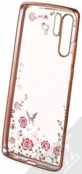 Forcell Diamond Flower TPU ochranný kryt pro Huawei P30 Pro růžově zlatá (rose gold) zepředu
