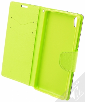Forcell Fancy Book flipové pouzdro pro Sony Xperia E5 modro limetkově zelená (blue lime) otevřené