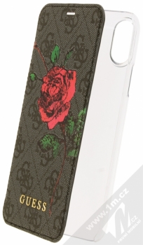 Guess 4G Flower Desire Booktype Case flipové pouzdro pro Apple iPhone X (GUFLBKPX4GROG) tmavě šedá (dark grey)