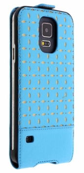 Guess Gianina Flap Case flipové pouzdro pro Samsung Galaxy S5, Galaxy S5 Neo (GUFLS5PET) modrá (turquoise) zboku zezadu