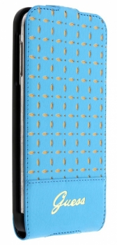 Guess Gianina Flap Case flipové pouzdro pro Samsung Galaxy S5, Galaxy S5 Neo (GUFLS5PET) modrá (turquoise) zboku zepředu
