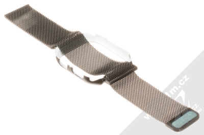 Jansin Milanese Magnetic with Case magnetický pásek z leštěného kovu na zápěstí s ochranným krytem pro Apple Watch 44mm černá (black) rozepnuté zezadu