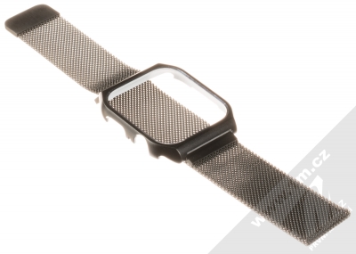 Jansin Milanese Magnetic with Case magnetický pásek z leštěného kovu na zápěstí s ochranným krytem pro Apple Watch 44mm černá (black) rozepnuté