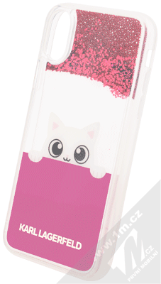 Karl Lagerfeld Peek a Boo Liquid Glitter Case ochranný kryt s přesýpacím efektem třpytek pro Apple iPhone X (KLHCPXPABGFU) sytě růžová (fuchsia)