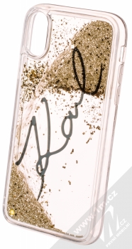 Karl Lagerfeld Signature Karl Liquid Glitter Hard Case ochranný kryt s přesýpacím efektem třpytek pro Apple iPhone X, iPhone XS (KLHCPXSGGO) zlatá (gold) animace 2