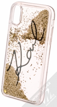 Karl Lagerfeld Signature Karl Liquid Glitter Hard Case ochranný kryt s přesýpacím efektem třpytek pro Apple iPhone X, iPhone XS (KLHCPXSGGO) zlatá (gold) animace 3