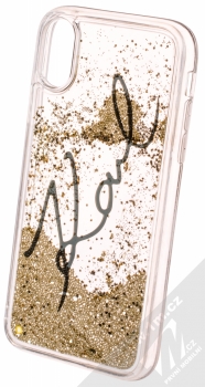 Karl Lagerfeld Signature Karl Liquid Glitter Hard Case ochranný kryt s přesýpacím efektem třpytek pro Apple iPhone X, iPhone XS (KLHCPXSGGO) zlatá (gold) animace 4