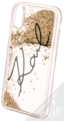 Karl Lagerfeld Signature Karl Liquid Glitter Hard Case ochranný kryt s přesýpacím efektem třpytek pro Apple iPhone X, iPhone XS (KLHCPXSGGO) zlatá (gold)