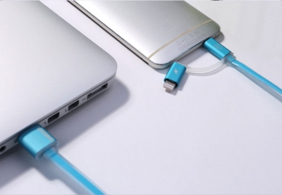 Remax Aurora plochý USB kabel s Apple Lightning konektorem a microUSB konektorem pro mobilní telefon, mobil, smartphone, tablet modrá (blue) použití