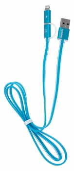 Remax Aurora plochý USB kabel s Apple Lightning konektorem a microUSB konektorem pro mobilní telefon, mobil, smartphone, tablet modrá (blue) komplet