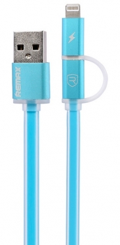Remax Aurora plochý USB kabel s Apple Lightning konektorem a microUSB konektorem pro mobilní telefon, mobil, smartphone, tablet modrá (blue)