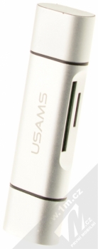 USAMS Card Reader 3in1 čtečka paměťových karet SD, microSD s konektory USB, microUSB a USB Type-C pro mobilní telefon, mobil, smartphone, tablet stříbrná (silver)