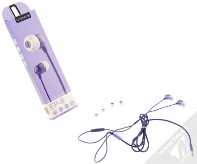 USAMS EP-8 sluchátka s mikrofonem a ovladačem fialová (purple) balení