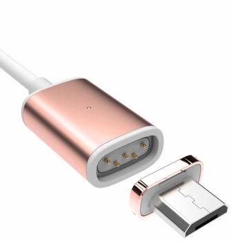 USAMS Metal Magnetic USB kabel s magnetickým 5 pinovým konektorem a samostatnou magnetickou záslepkou s microUSB konektorem růžově zlatá (rose gold)