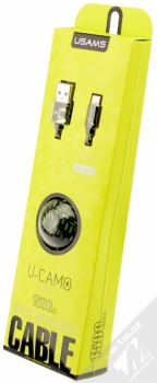 USAMS U-Camo Ball pletený USB kabel s Lightning konektorem pro Apple iPhone, iPad, iPod - délka 1,5 metru černá zelená (black green) krabička