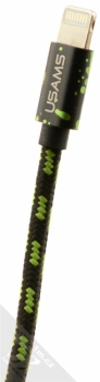 USAMS U-Camo Ball pletený USB kabel s Lightning konektorem pro Apple iPhone, iPad, iPod - délka 1,5 metru černá zelená (black green) Lightning konektor