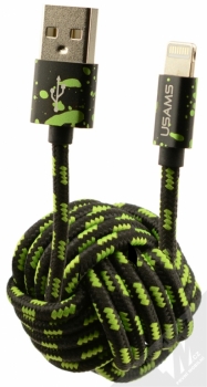 USAMS U-Camo Ball pletený USB kabel s Lightning konektorem pro Apple iPhone, iPad, iPod - délka 1,5 metru černá zelená (black green)