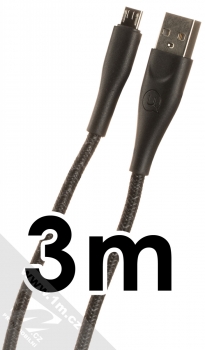 USAMS U41 Braided USB kabel délky 3 metry s microUSB konektorem černá (black)