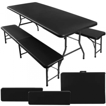 1Mcz Pivní set, skládací stůl 180x74x74cm a skládací lavice 180x30x45cm 2ks černá (black)