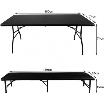 1Mcz Pivní set, skládací stůl 180x74x74cm a skládací lavice 180x30x45cm 2ks černá (black)