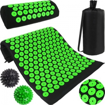 1Mcz Akupresurní masážní podložka s polštářkem a 2 míčky černá zelená (black green)
