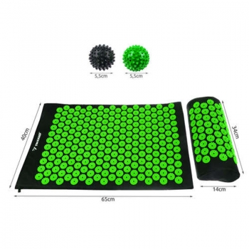 1Mcz Akupresurní masážní podložka s polštářkem a 2 míčky černá zelená (black green)