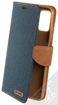 1Mcz Canvas Book flipové pouzdro pro Samsung Galaxy A03s tmavě modrá hnědá (dark blue camel)