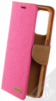 1Mcz Canvas Book flipové pouzdro pro Samsung Galaxy A23, Galaxy A23 5G sytě růžová hnědá (hot pink camel)