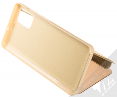 1Mcz Clear View flipové pouzdro pro Samsung Galaxy A31 zlatá (gold) stojánek