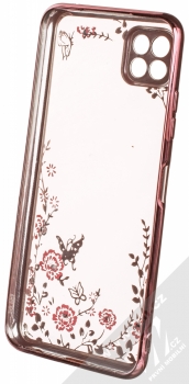 1Mcz Diamond Flower Skinny TPU ochranný kryt pro Samsung Galaxy A22 5G růžově zlatá (rose gold) zepředu