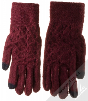 1Mcz Gloves Honeycomb pletené rukavice pro kapacitní dotykový displej tmavě červená (dark red) dlaň rukou
