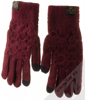 1Mcz Gloves Honeycomb pletené rukavice pro kapacitní dotykový displej tmavě červená (dark red) hřbet rukou