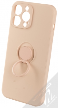 1Mcz Grip Ring Skinny ochranný kryt s držákem na prst pro Apple iPhone 13 Pro Max světle růžová (powder pink) držák