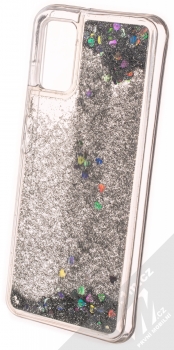 1Mcz Liquid Heart Sparkle ochranný kryt s přesýpacím efektem třpytek pro Samsung Galaxy A03s stříbrná (silver) zezadu