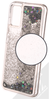 1Mcz Liquid Heart Sparkle ochranný kryt s přesýpacím efektem třpytek pro Samsung Galaxy A03s stříbrná (silver)