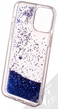 1Mcz Liquid Hexagon Sparkle ochranný kryt s přesýpacím efektem třpytek pro Apple iPhone 13 Pro Max modrá (blue) zepředu