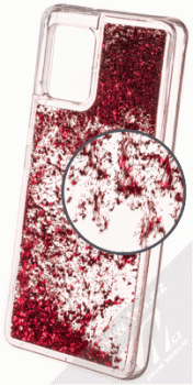 1Mcz Liquid Hexagon Sparkle ochranný kryt s přesýpacím efektem třpytek pro Samsung Galaxy A42 5G červená (red)