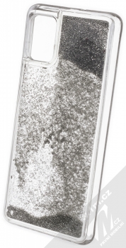 1Mcz Liquid Pearl ochranný kryt s přesýpacím efektem třpytek pro Samsung Galaxy A51 stříbrná (silver) zezadu