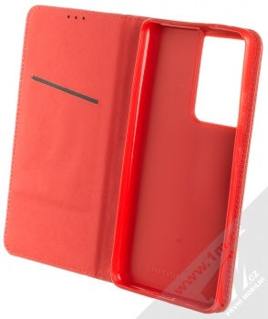 1Mcz Magnet Book Color flipové pouzdro pro Samsung Galaxy S21 Ultra červená (red) otevřené