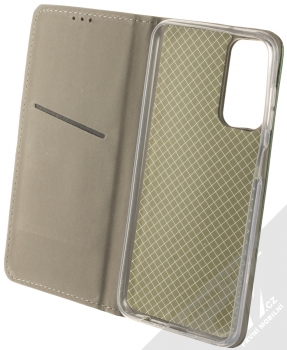 1Mcz Magnetic Book flipové pouzdro pro Samsung Galaxy M13 4G tmavě zelená (dark green) otevřené