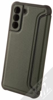 1Mcz Razor Book flipové pouzdro pro Samsung Galaxy S21 FE tmavě zelená (dark green) zezadu