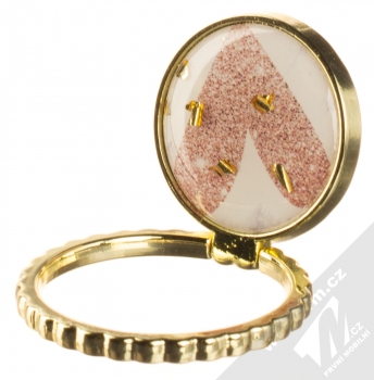 1Mcz Ring Emblém Srdce držák na prst bílá růžová (white pink) držák