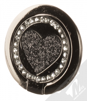 1Mcz Ring Třpytivé srdce držák na prst celočerná (all black)